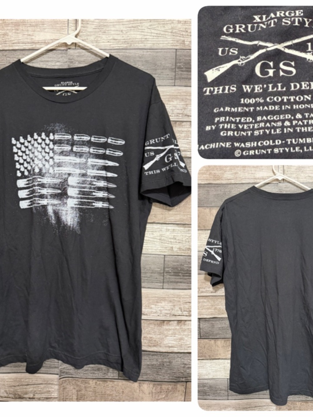 Grunt Style Bullet American Flag T Shirt Men’s XL Black Short Sleeve Patriotic